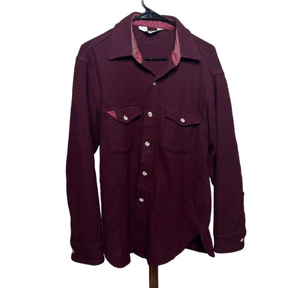 VTG Woolrich Burgundy Wool Button Down Shirt USA Medium - Picture 1 of 3